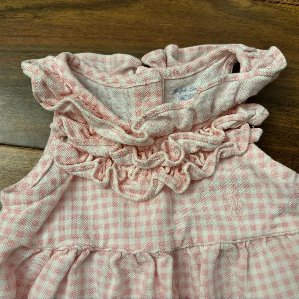 Ralph Lauren pink/white gingham plaid sleeveless ruffle romper